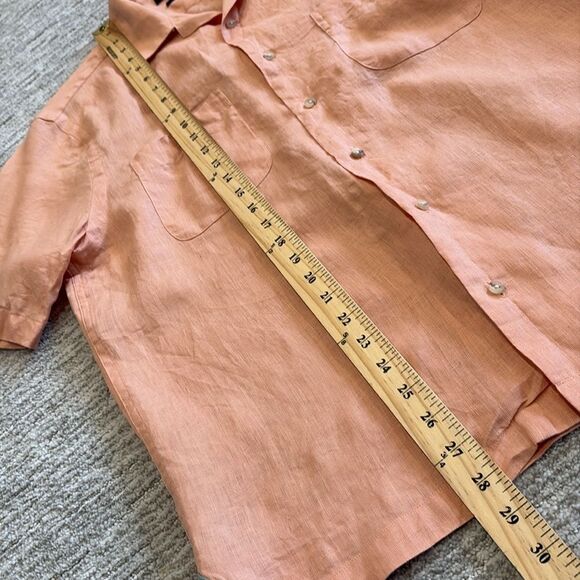 Paul Fredrick 100% Linen Camp Shirt Mens Size M Short Sleeve Button Down Peach - Picture 6 of 8